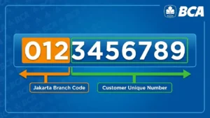 Infografis yang menunjukkan breakdown nomor rekening giro BCA 10 digit.